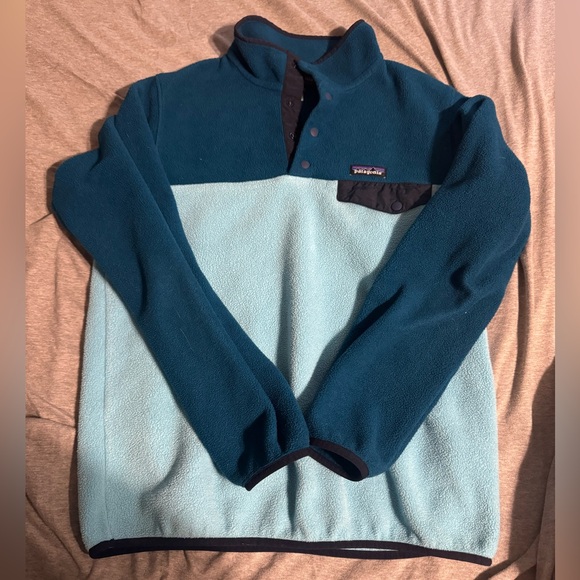 Patagonia Tops - Patagonia Two-Tone Teal and Light Blue Fleece Pullover